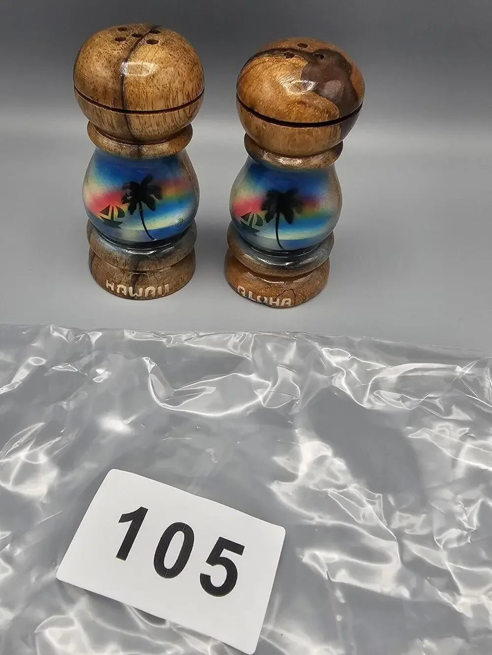 Pair of Wooden Hawaii Aloha Salt and Pepper Shakers